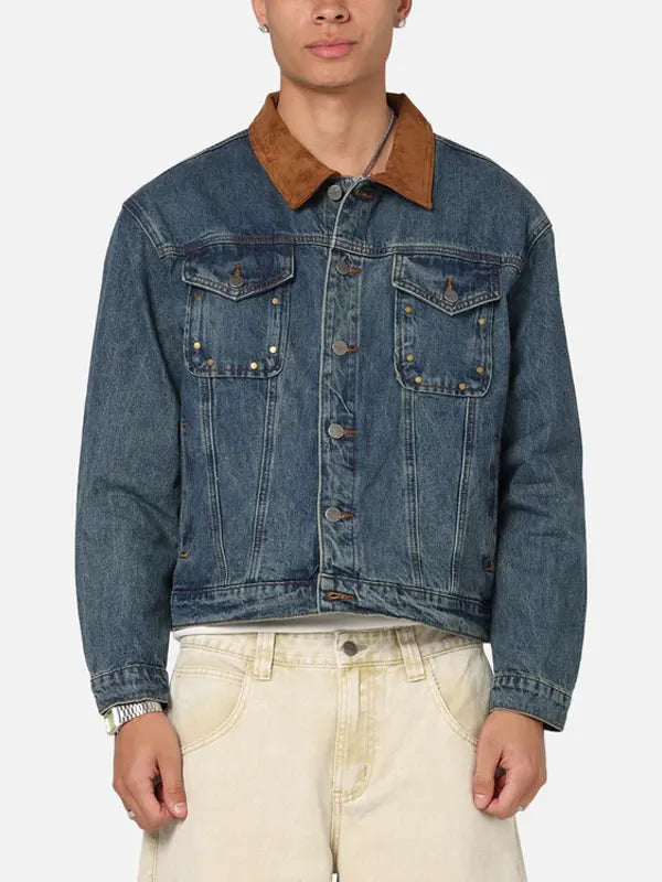 Tyrique Weissnat Men's Denim Shearling Collar Jacket