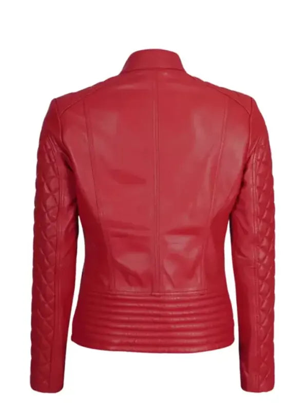 Women Cafe Racer Red Quilted Jacket