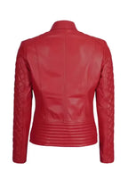 Women Cafe Racer Red Quilted Jacket