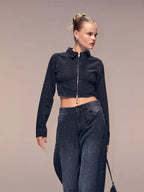 Alda VonRueden Black crop denim jacket