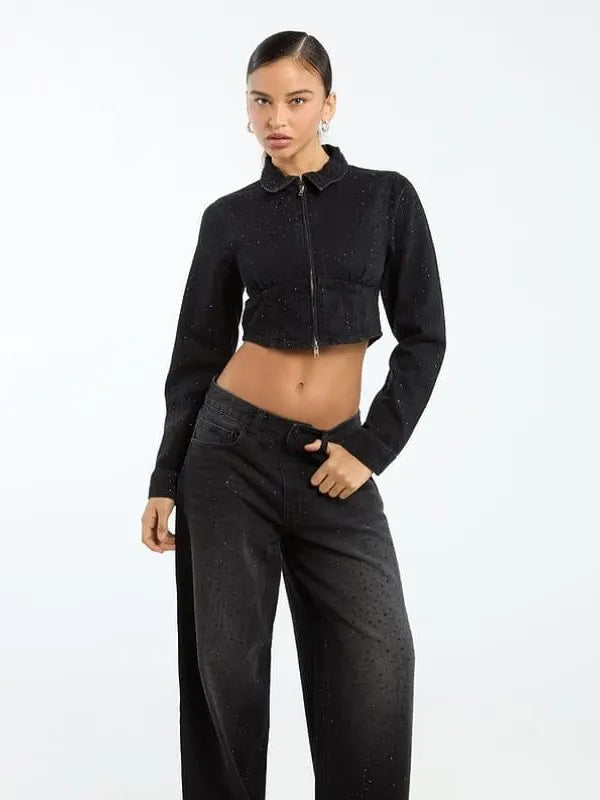 Alda VonRueden Black crop denim jacket