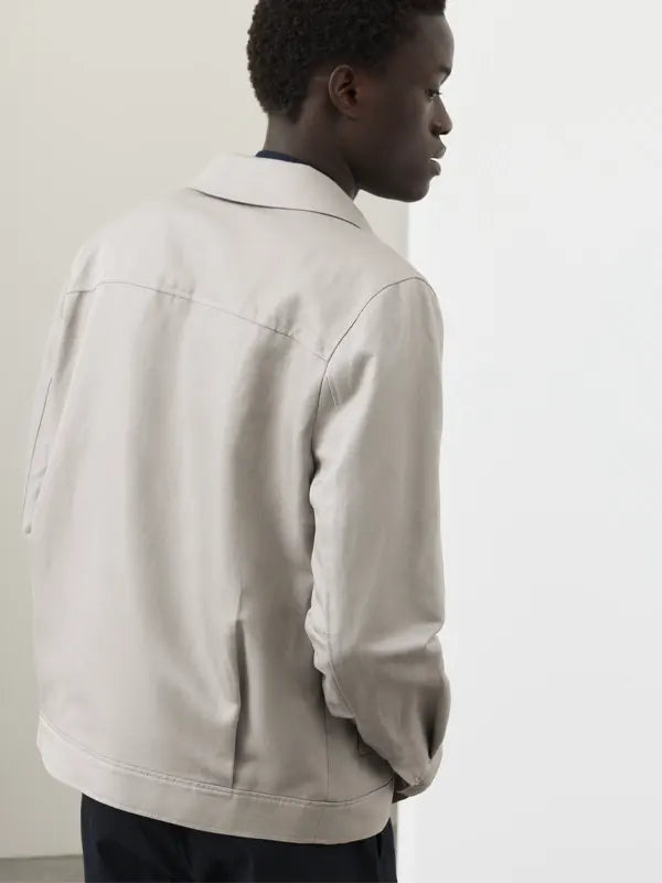 Robbie Ziemann Beige Cotton Rich Harrington Shirt Collar Jacket
