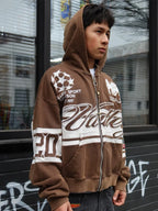 ValeForever-Brown-Cursive-Zip-Up-Hoodie