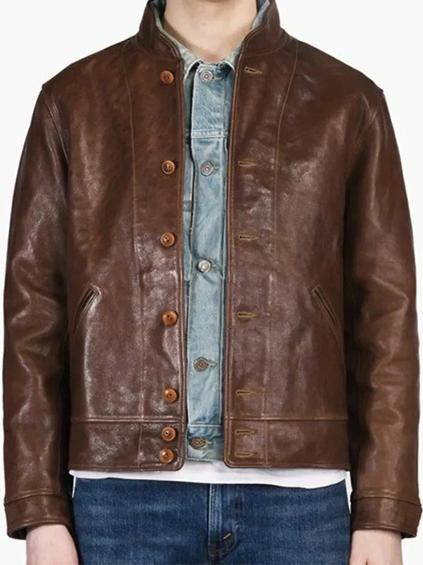 Vintage-Albert-Einstein-Leather-Brown-Jacket