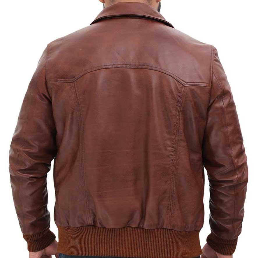 Vintage Brown Bomber Leather Jacket Men For Sale