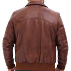 Vintage Brown Bomber Leather Jacket Men For Sale