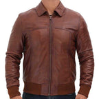 Vintage Brown Bomber Leather Jacket Men