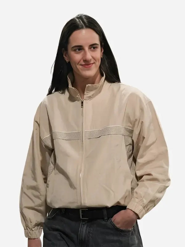 WNBA Caitlin Clark Beige Track Jacket