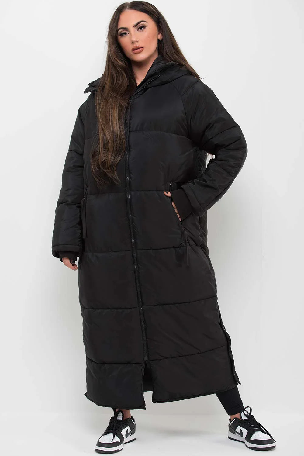 Warm women's black long coat