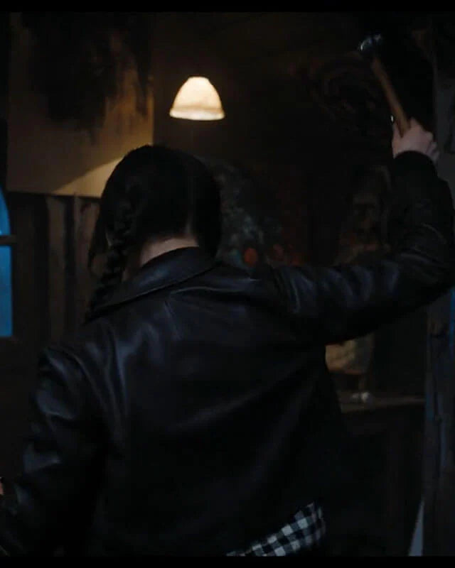 Wednesday Addams Black Cropped Leather Jacket