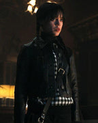 Wednesday Addams Black Cropped Leather Jacket