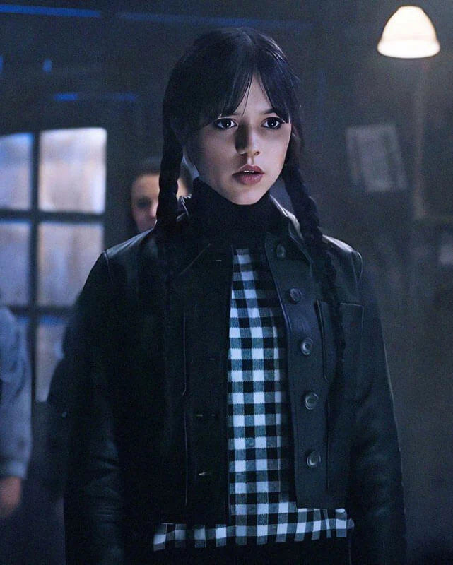 Wednesday Addams Black Cropped Leather Jacket