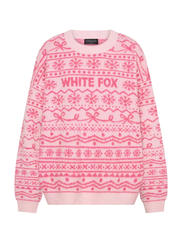 White-Fox-Knit-Sweater-Pink