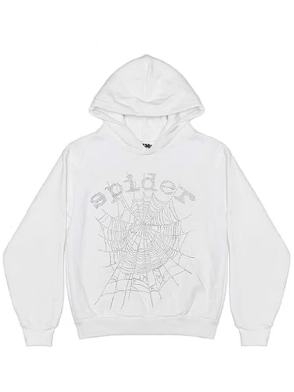 White Rhinestone Spider Hoodie