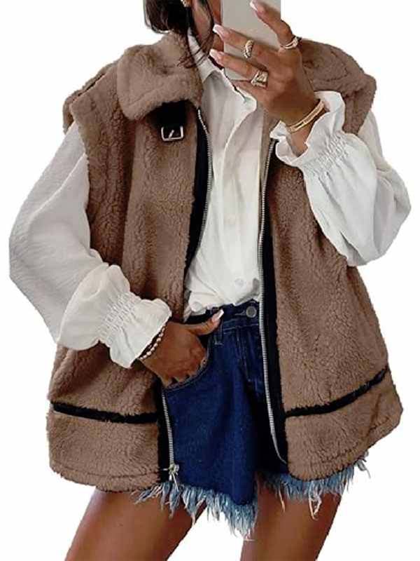 Wild Vacation Rentals 2026 New  Sherry Cola Fuzzy Brown Vest