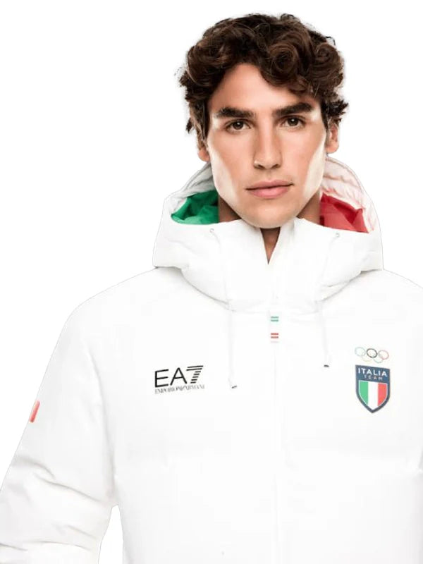 Winter Olympics 2026 Team Italy EA7 White Puffer Jacket