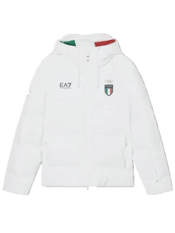 Winter Olympics 2026 Team Italy EA7 White Puffer Jacket