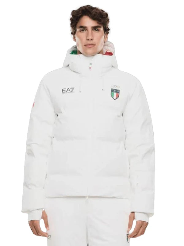 Winter Olympics 2026 Team Italy EA7 White Puffer Jacket