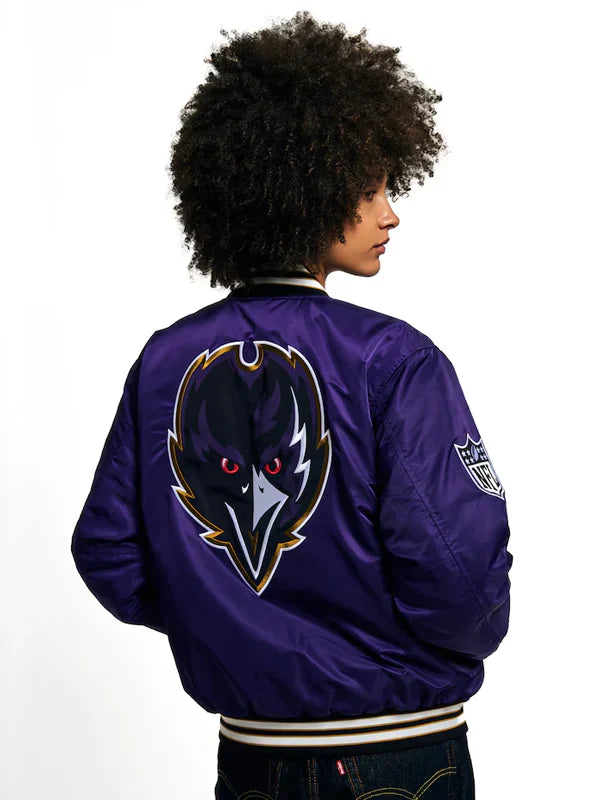 Women-Purple-Ravens-Bomber-Jacket-Back-View