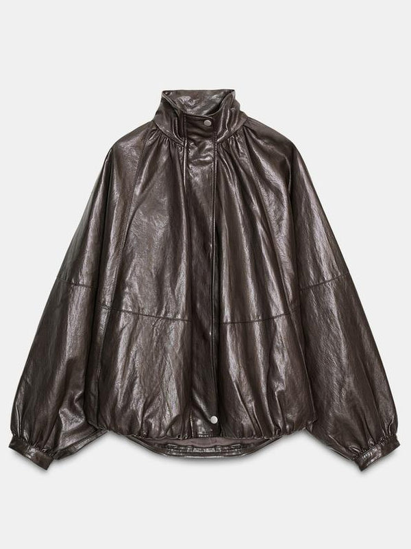 Women-Zara-Funnel-Neck-Leather-Jacket