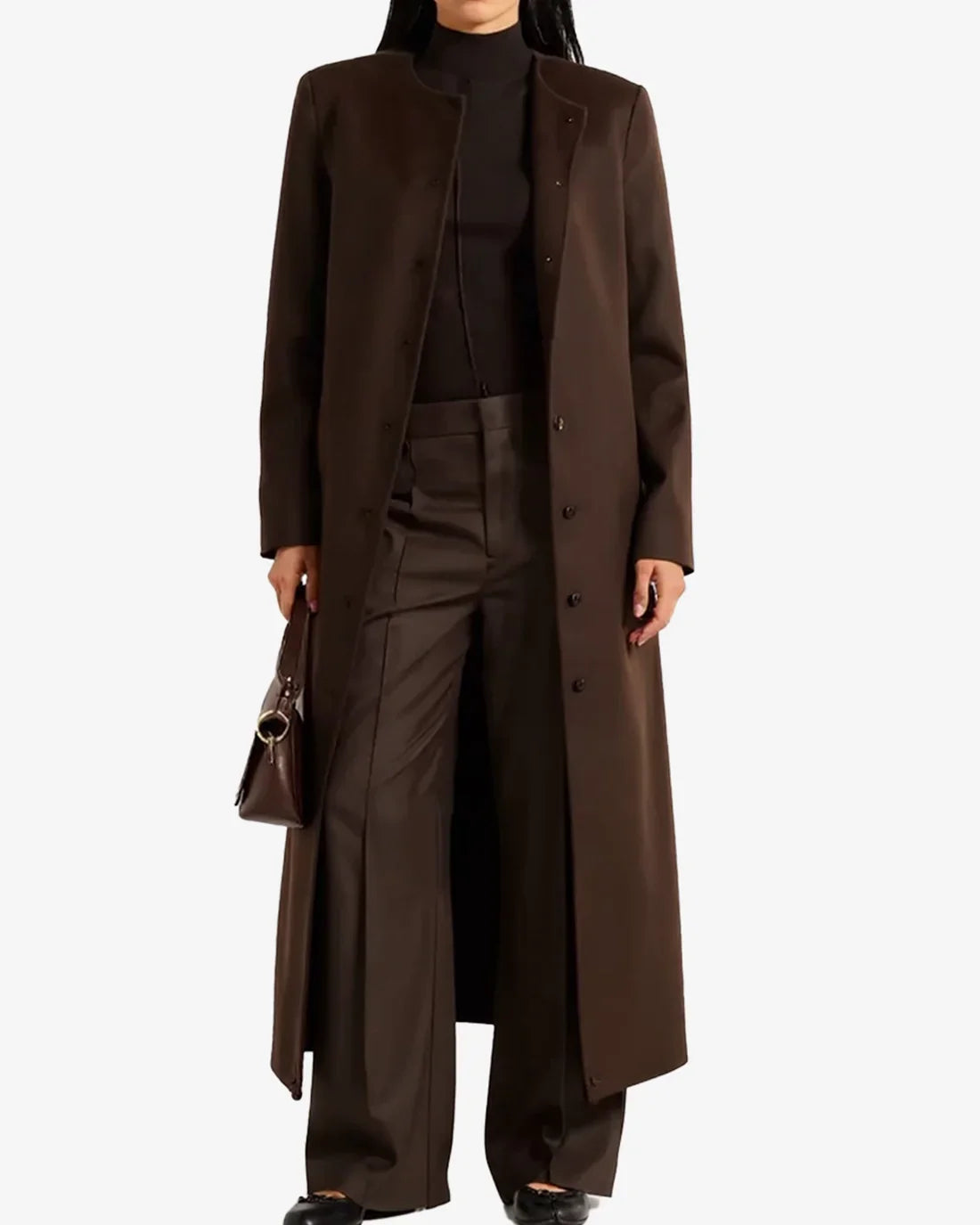 Women Chocolate Brown Long Wool Coat