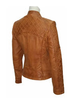 Women Slim Fit Brown Quilted Leather Jacket