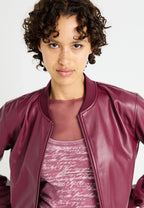 Burgundy Leather Bomber Jacket Women