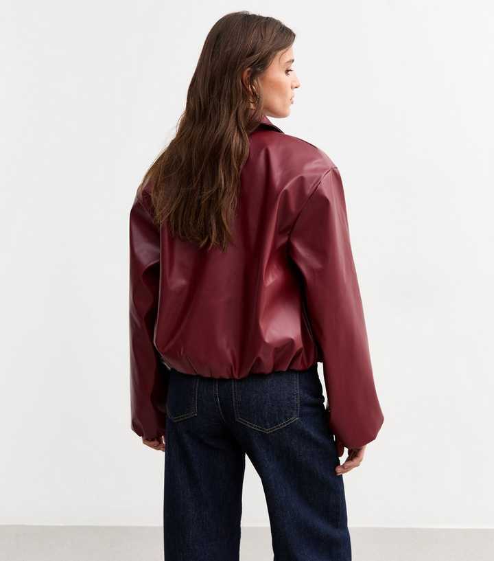 Genuine Leather Burgundy Bomber Jacket Women