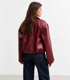 Genuine Leather Burgundy Bomber Jacket Women
