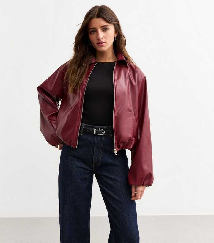 Genuine Leather Burgundy Bomber Jacket Women