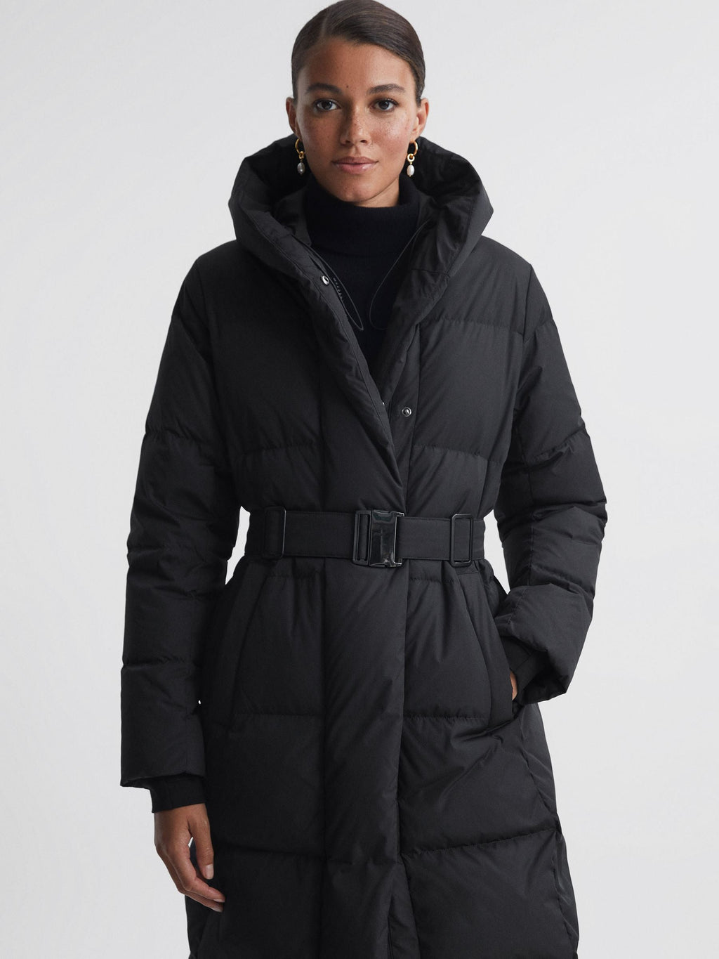 Women's long black puffer coat