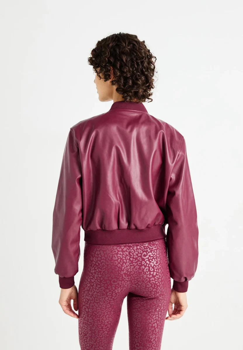 Burgundy Leather Bomber Jacket Women