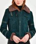 Women’s B3 Leather Bomber Green Shearling Coat
