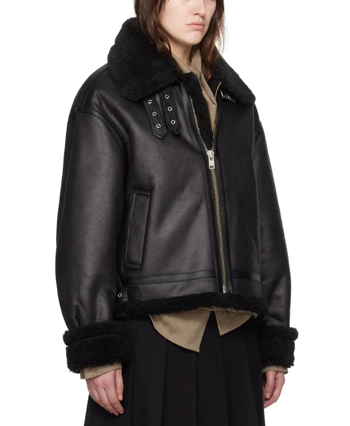 Womens B3 RAF Belted Flight Shearling Jacket For sale