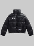 Womens-Black-San-Francisco-49ers-Faux-Leather-Puffer-Jacket