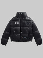 Womens-Black-San-Francisco-49ers-Faux-Leather-Puffer-Jacket