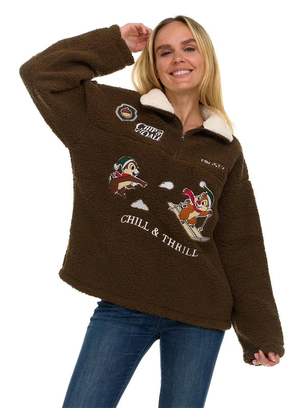 Womens-Character-Winter-Sherpa-Quarter-Zip-Pullover-Brown