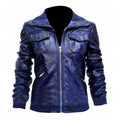 Womens Leather Bomber Blue Jacket