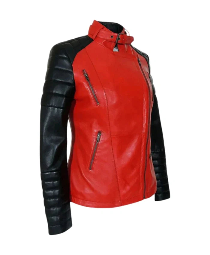 Women’s Motorcycle Red And Black Biker Jacket For Sale