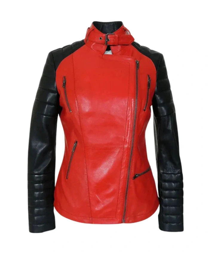 Women’s Motorcycle Red And Black Biker Jacket