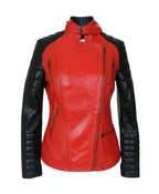 Women’s Motorcycle Red And Black Biker Jacket