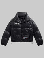Womens-San-Francisco-49ers-Faux-Leather-Puffer-Black-Jacket