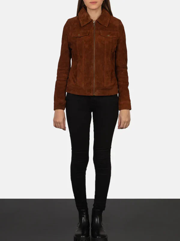 Women's-Suede-Trucker-Brown-Jacket