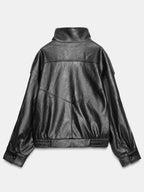 Womens-Zara-Funnel-Neck-Leather-Black-Jacket