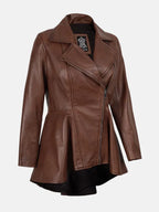 Womens Cognac Peplum Brown Leather Jacket