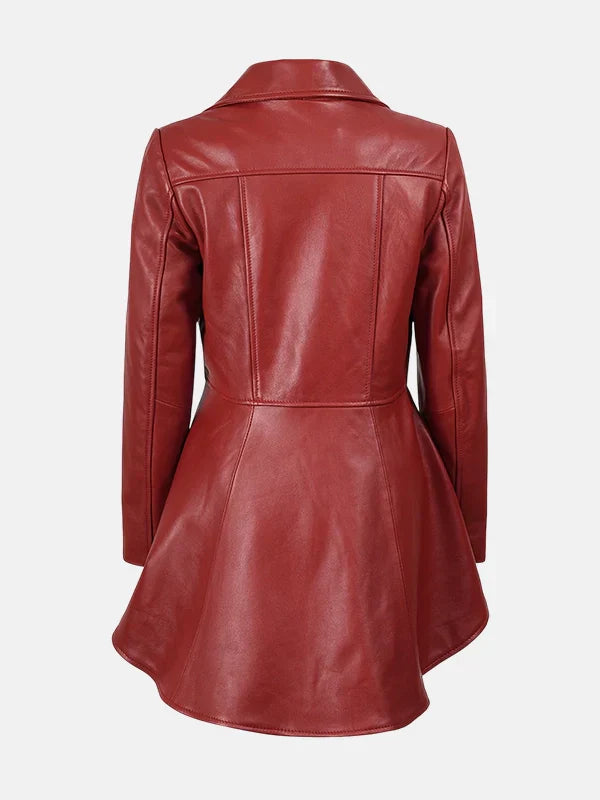 Women���s Red Leather Peplum Jacket