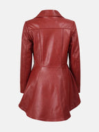 Women���s Red Leather Peplum Jacket