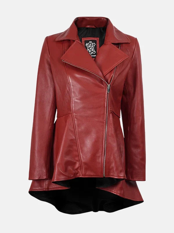 Women���s Red Leather Peplum Jacket
