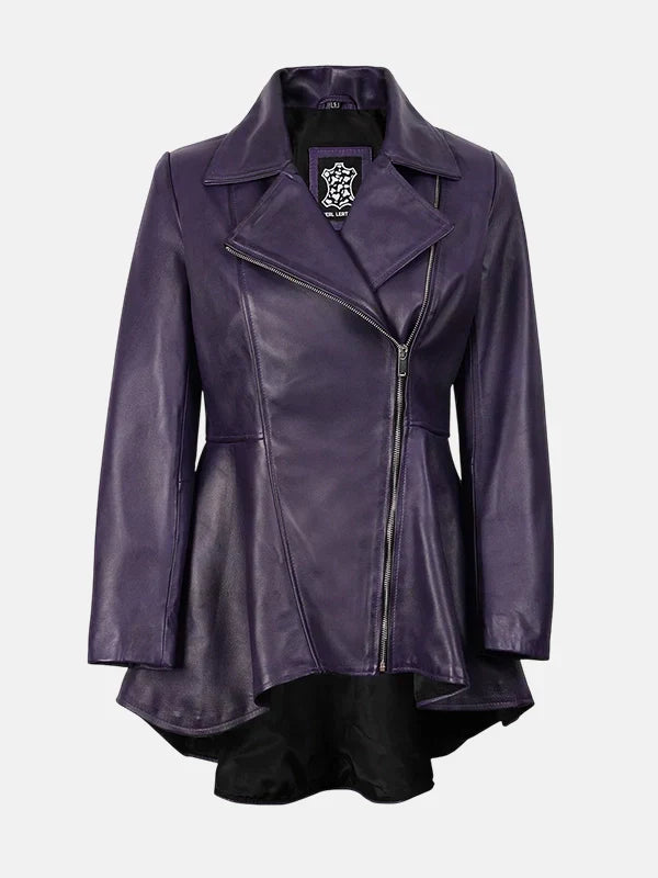 Women's Purple Leather Peplum Jacket