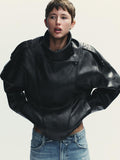 Zara-Black-Funnel-Neck-Leather-Jacket
